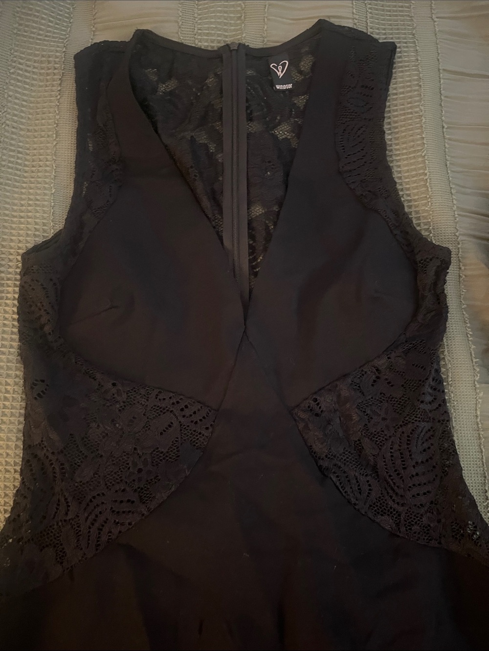 Windsor Black Lace-Panel Sleeveless V-Neck Tunic